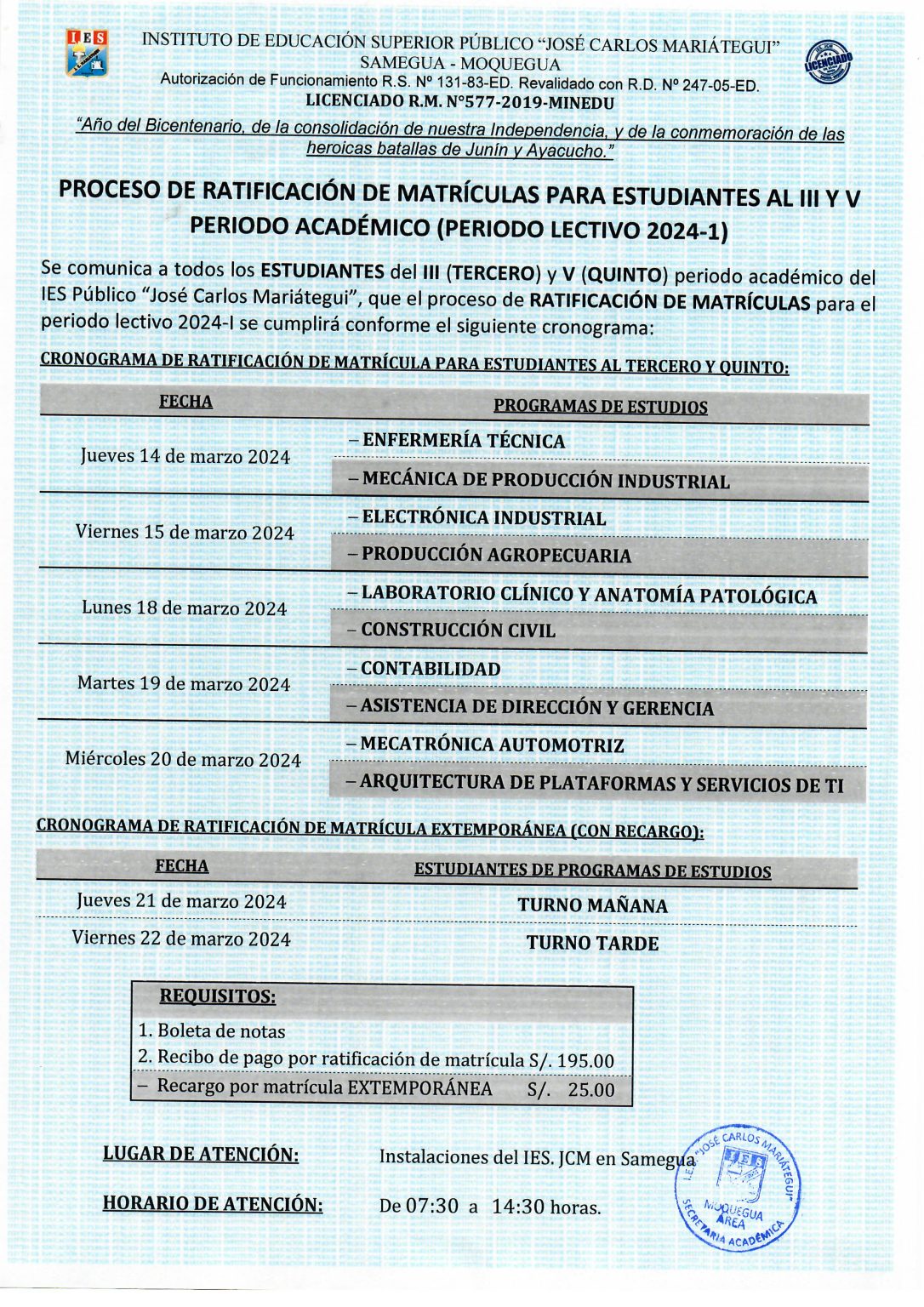 Matrícula – IES "JOSE CARLOS MARIATEGUI"