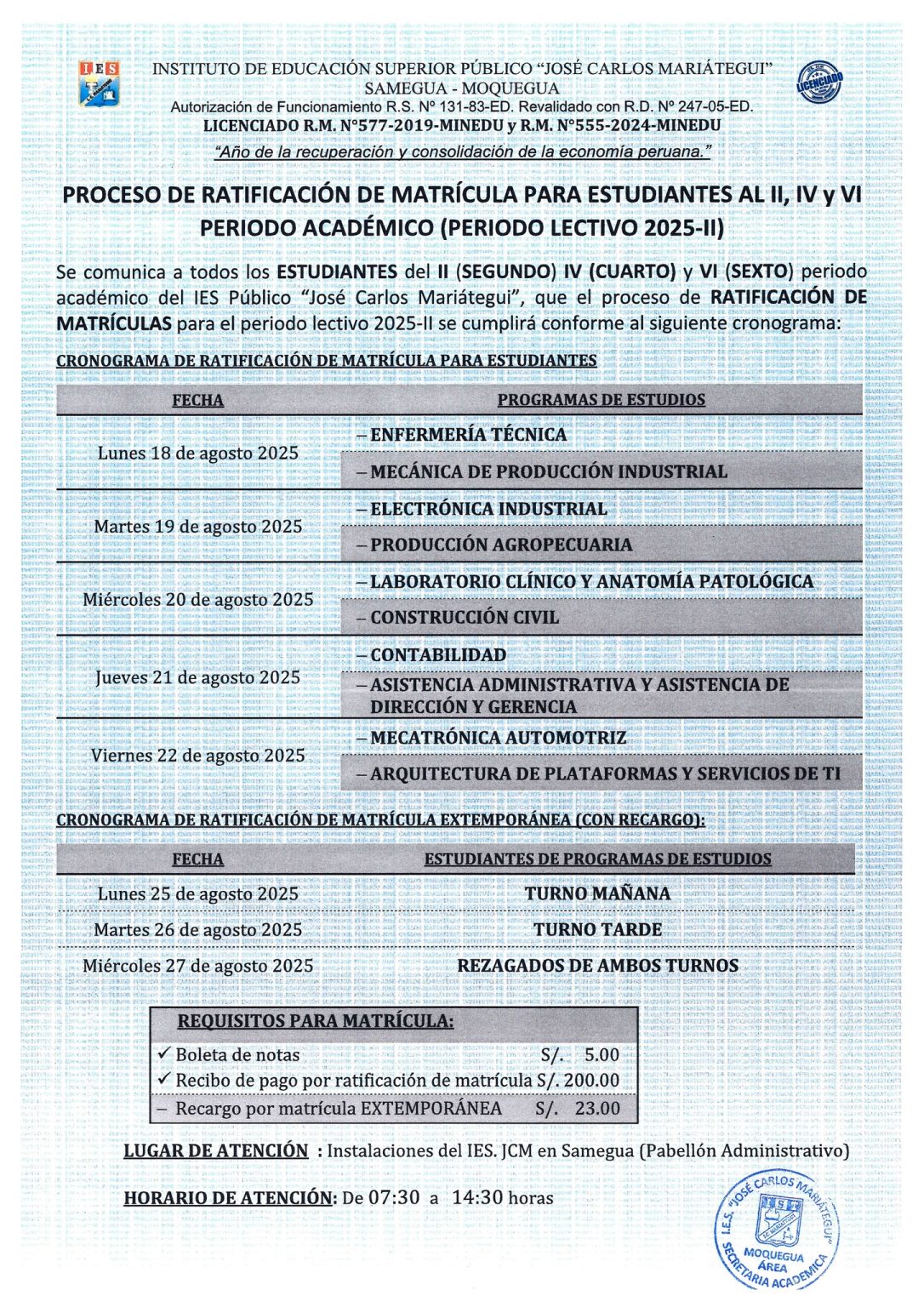 Matrícula – IES "JOSE CARLOS MARIATEGUI"