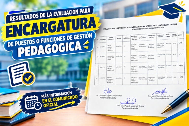 RESULTADOS DE LA EVALUACIÓN PARA ENCARGATURA DE PUESTOS O FUNCIONES DE GESTION PEDAGÓGICA DEL IES. JCM 2027