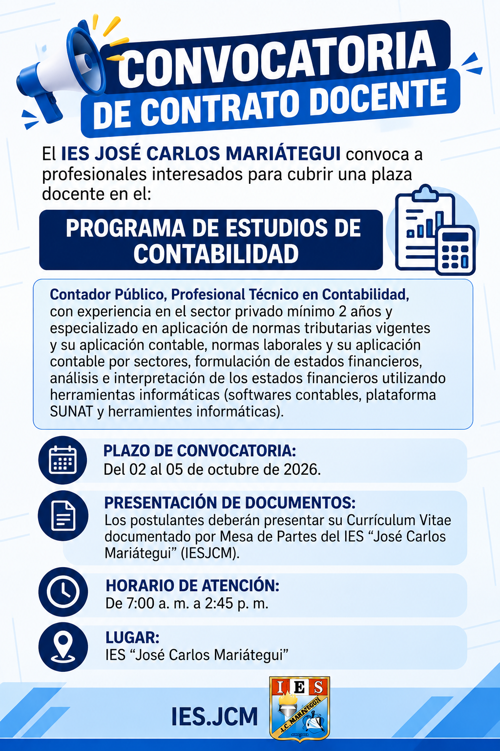 CONVOCATORIA PLAZA DOCENTE  DE CONTABILIDAD